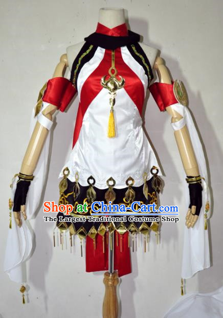 Top Grade Cosplay Fairy Witch Costume Ancient Female Swordsman White Short Dress for Women