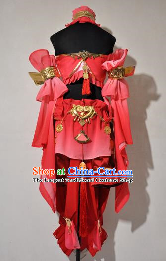 Chinese Traditional Cosplay Knight Costume Ancient Fairy Swordsman Red Dress for Women
