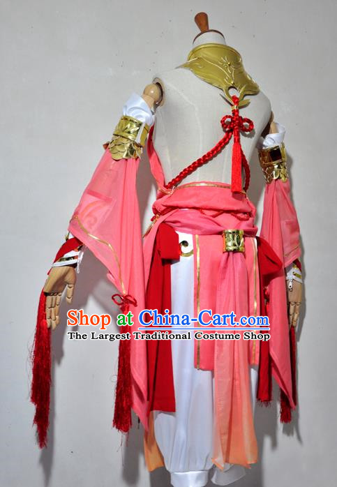 Top Grade Cosplay Fairy Witch Costume Ancient Female Swordsman Pink Dress for Women
