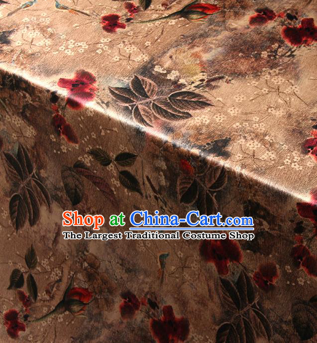 Chinese Traditional Classical Pattern Brown Brocade Damask Asian Satin Drapery Silk Fabric