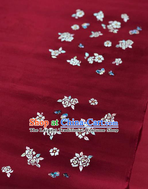 Traditional Chinese Embroidered Peony Wine Red Silk Fabric Classical Pattern Design Brocade Fabric Asian Satin Material