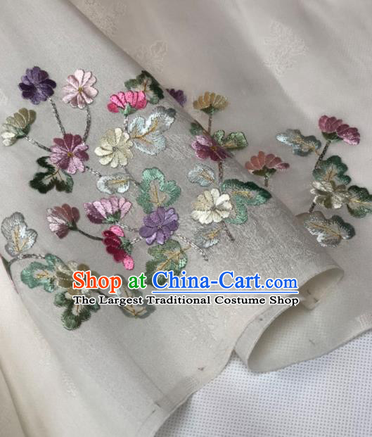 Traditional Chinese Embroidered Daisy Grey Silk Fabric Classical Pattern Design Brocade Fabric Asian Satin Material