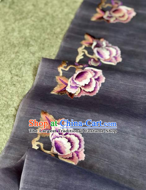 Traditional Chinese Embroidered Deep Grey Silk Fabric Classical Pattern Design Brocade Fabric Asian Satin Material
