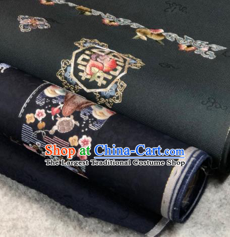 Traditional Chinese Embroidered Peach Black Silk Fabric Classical Pattern Design Brocade Fabric Asian Satin Material