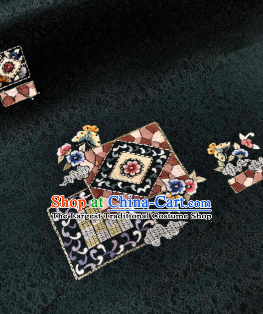 Traditional Chinese Embroidered Plum Blossom Black Silk Fabric Classical Pattern Design Brocade Fabric Asian Satin Material