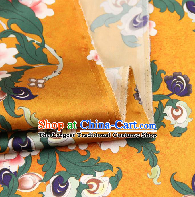 Chinese Traditional Classical Peony Pattern Yellow Brocade Damask Asian Satin Drapery Silk Fabric