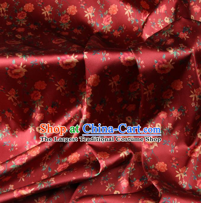 Chinese Traditional Classical Peony Pattern Purplish Red Brocade Damask Asian Satin Drapery Silk Fabric