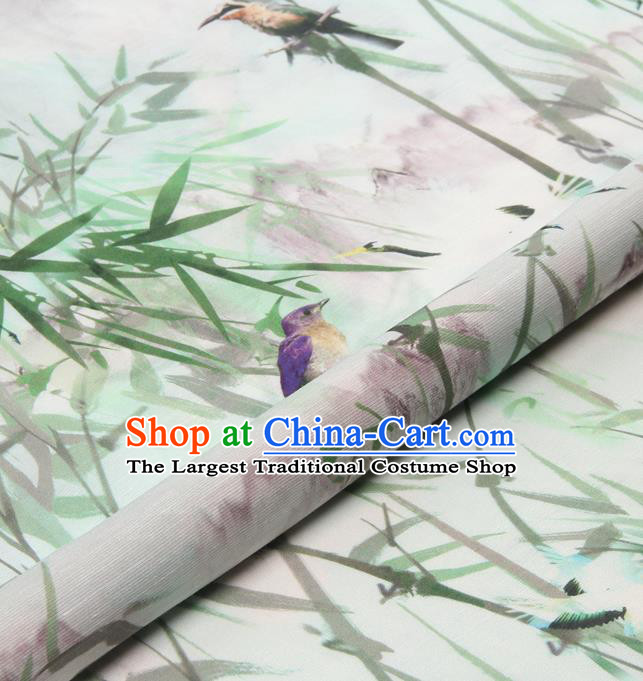 Chinese Traditional Classical Bamboo Birds Pattern Brocade Damask Asian Satin Drapery Silk Fabric