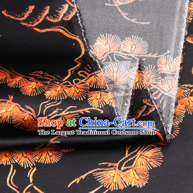 Chinese Traditional Classical Pine Needle Pattern Black Brocade Damask Asian Satin Drapery Silk Fabric