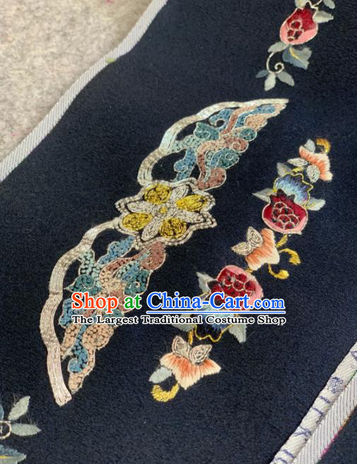Traditional Chinese Black Satin Classical Embroidered Flowers Pattern Design Brocade Fabric Asian Silk Fabric Material