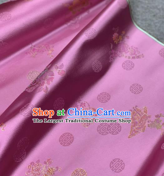 Traditional Chinese Rosy Satin Classical Embroidered Pattern Design Brocade Fabric Asian Silk Fabric Material