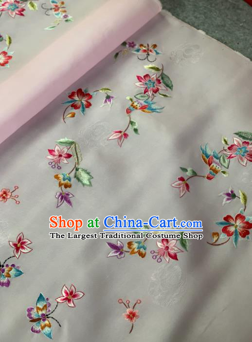 Traditional Chinese Satin Classical Embroidered Flower Bird Pattern Design White Brocade Fabric Asian Silk Fabric Material
