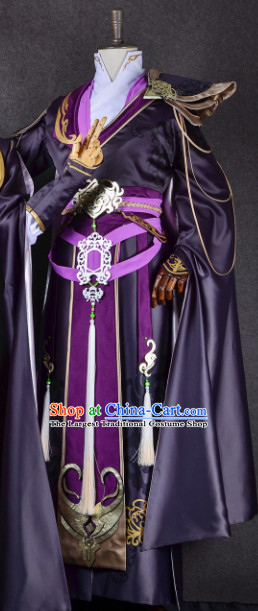 Chinese Traditional Cosplay King Knight Purple Costume Ancient Swordsman Hanfu Clothing for Men