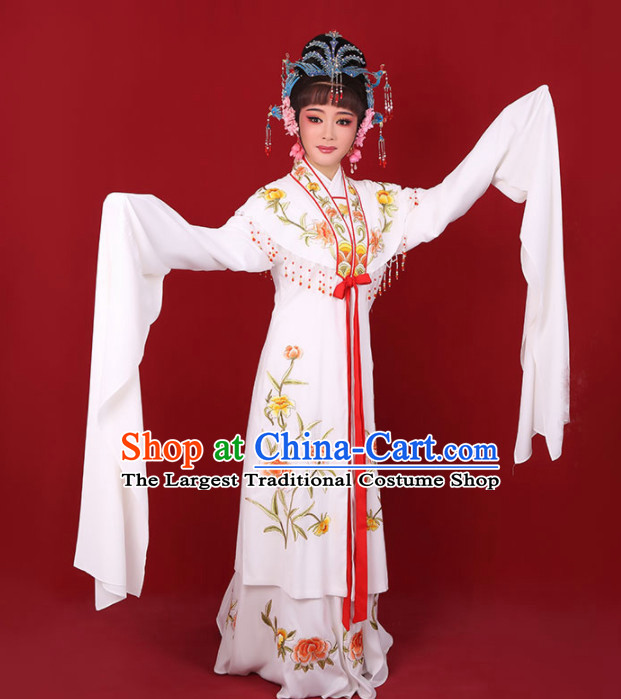 Chinese Traditional Peking Opera Queen Diva Costume Ancient Empress Embroidered White Dress for Women