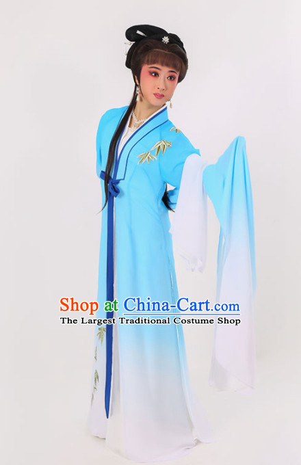 Chinese Traditional Peking Opera Diva Blue Dress Ancient Village Girl Embroidered Costume for Women