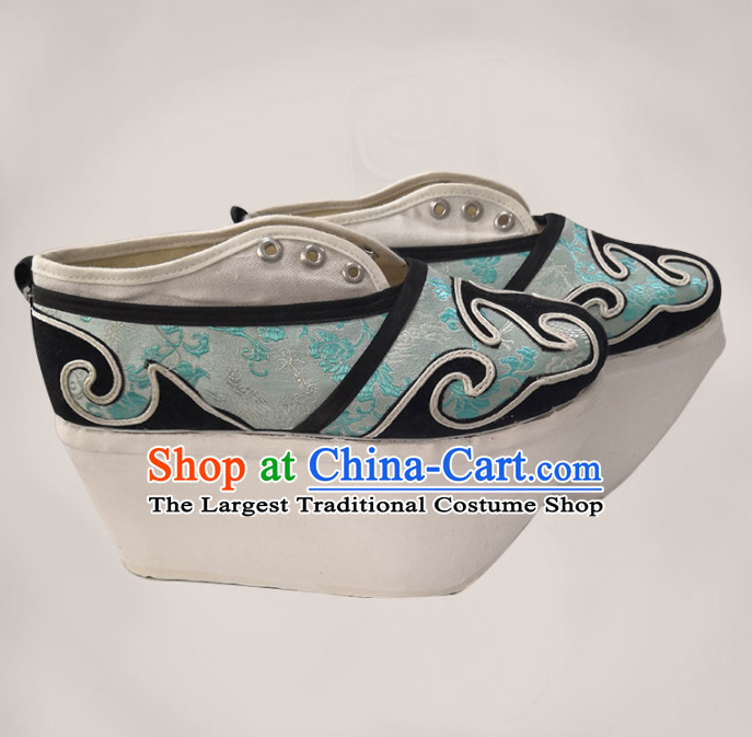 Chinese Traditional Beijing Opera Niche Shoes Ancient Scholar Childe Blue Shoes for Men