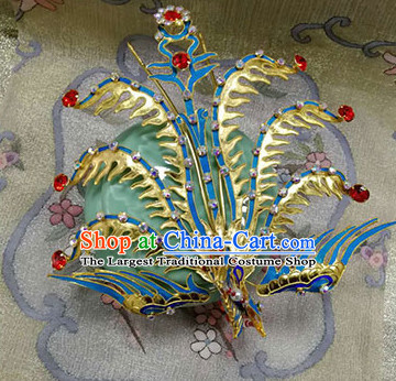 Chinese Ancient Queen Blueing Phoenix Hairpins Traditional Beijing Opera Diva Hair Accessories for Adults