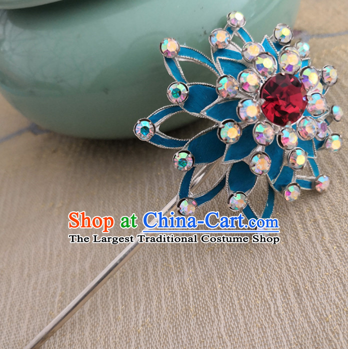 Chinese Ancient Queen Blue Hairpins Traditional Beijing Opera Diva Hair Accessories for Adults