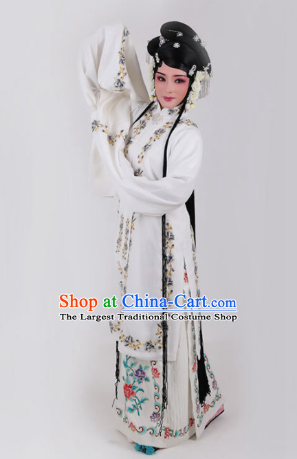 Chinese Traditional Peking Opera Actress Princess White Dress Ancient Court Lady Embroidered Costume for Women