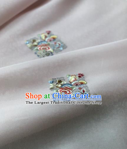 Traditional Chinese Satin Classical Embroidered Peony Pattern Design White Brocade Fabric Asian Silk Fabric Material