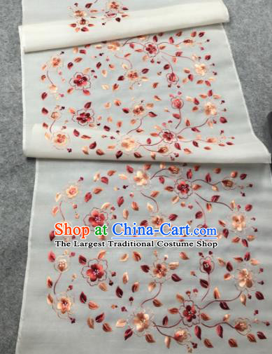 Traditional Chinese Satin Classical Embroidered Wintersweet Pattern Design White Brocade Fabric Asian Silk Fabric Material