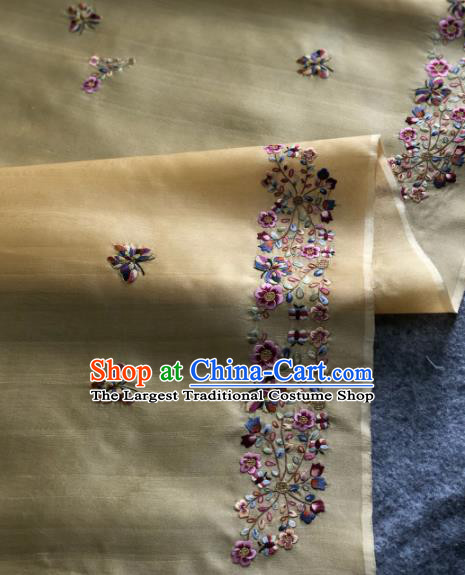 Traditional Chinese Satin Classical Embroidered Butterfly Pattern Design Yellow Brocade Fabric Asian Silk Fabric Material