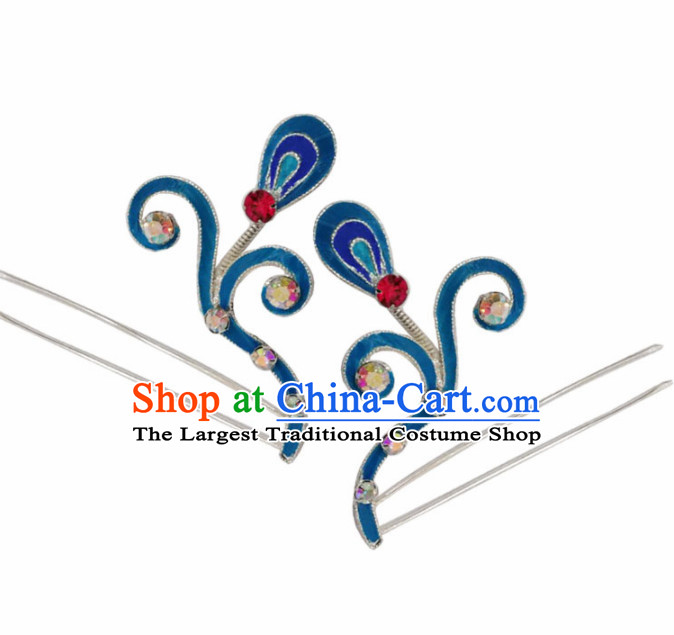 Chinese Traditional Beijing Opera Diva Hair Accessories Ancient Queen Blue Hairpins for Women
