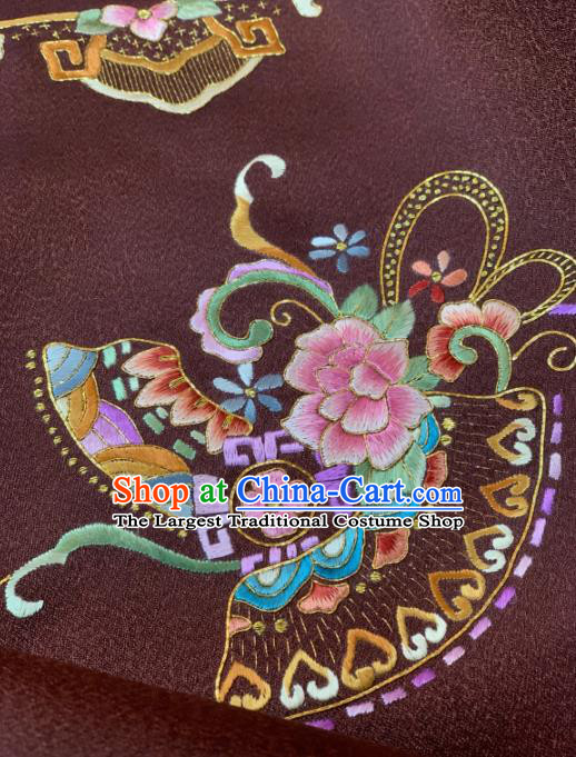 Traditional Chinese Satin Classical Embroidered Peony Pattern Design Brown Brocade Fabric Asian Silk Fabric Material
