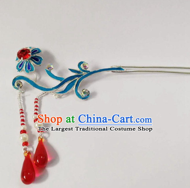 Chinese Ancient Queen Tassel Blue Hairpins Traditional Beijing Opera Hair Accessories for Women
