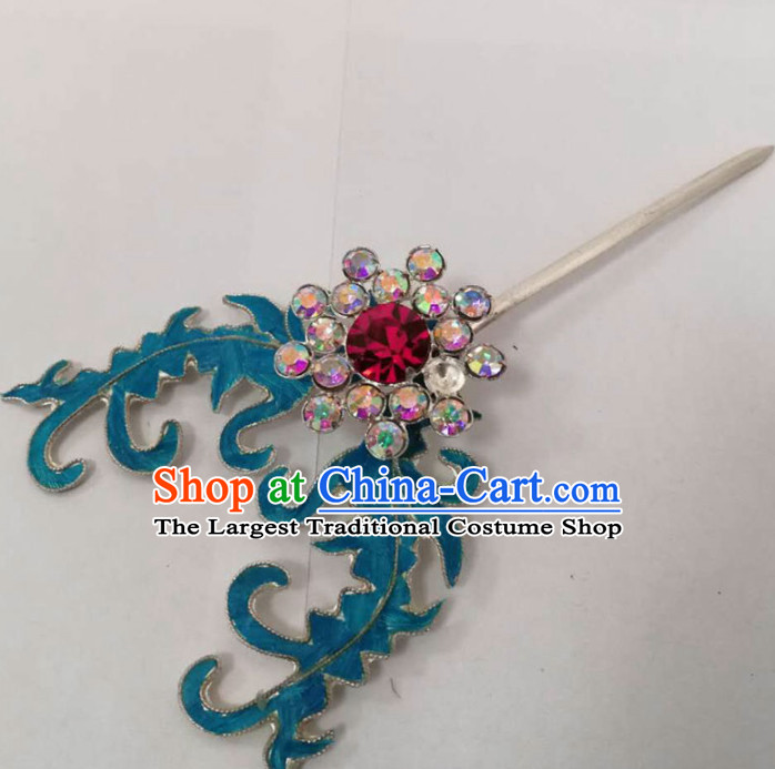 Chinese Ancient Queen Blue Grass Hairpins Traditional Beijing Opera Hair Accessories for Women
