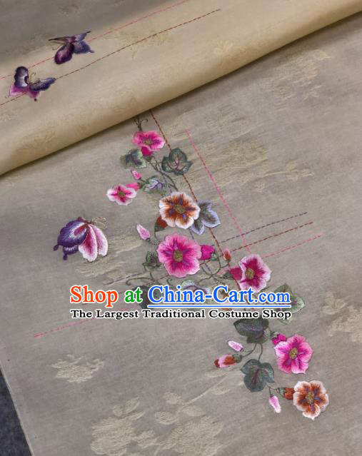 Traditional Chinese Satin Classical Embroidered Flowers Pattern Design White Brocade Fabric Asian Silk Fabric Material