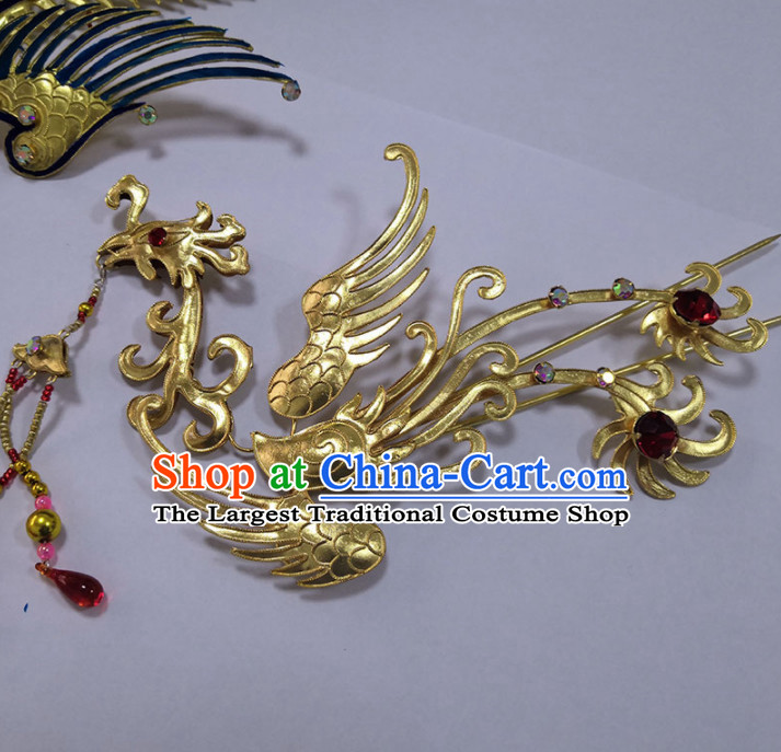 Chinese Traditional Beijing Opera Diva Hair Accessories Ancient Queen Golden Phoenix Hairpins for Women