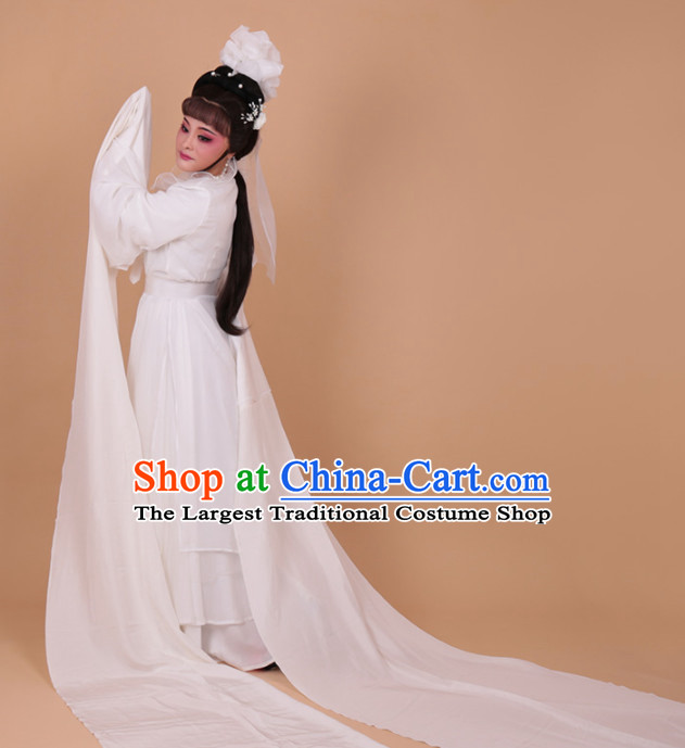 Chinese Traditional Peking Opera Actress White Embroidered Water Sleeve Dress Ancient Peri Princess Costume for Women