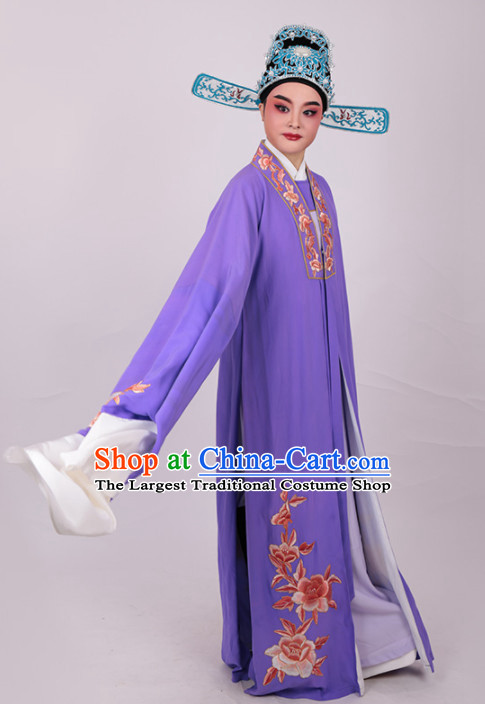 Chinese Traditional Beijing Opera Niche Embroidered Peony Purple Robe Ancient Number One Scholar Costume for Men