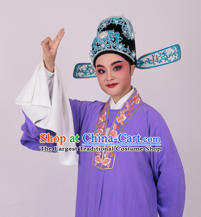 Chinese Traditional Beijing Opera Niche Embroidered Peony Purple Robe Ancient Number One Scholar Costume for Men