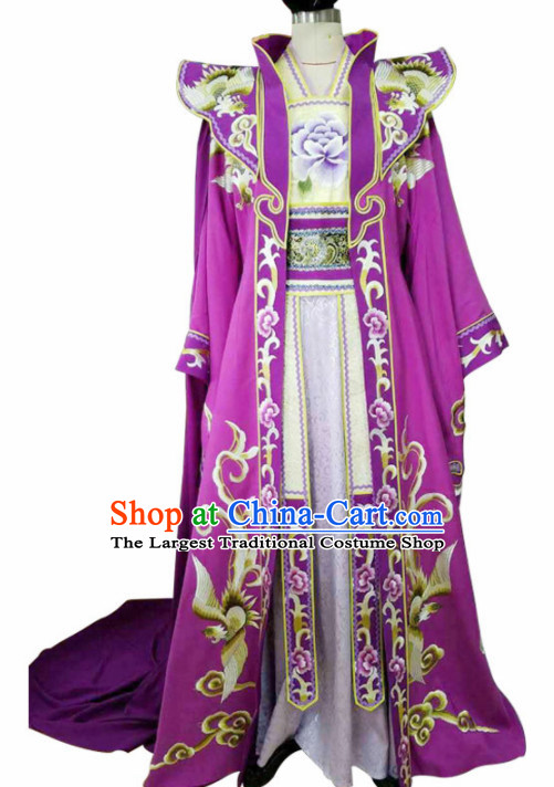 Chinese Traditional Peking Opera Diva Purple Dress Ancient Imperial Empress Embroidered Costume for Women