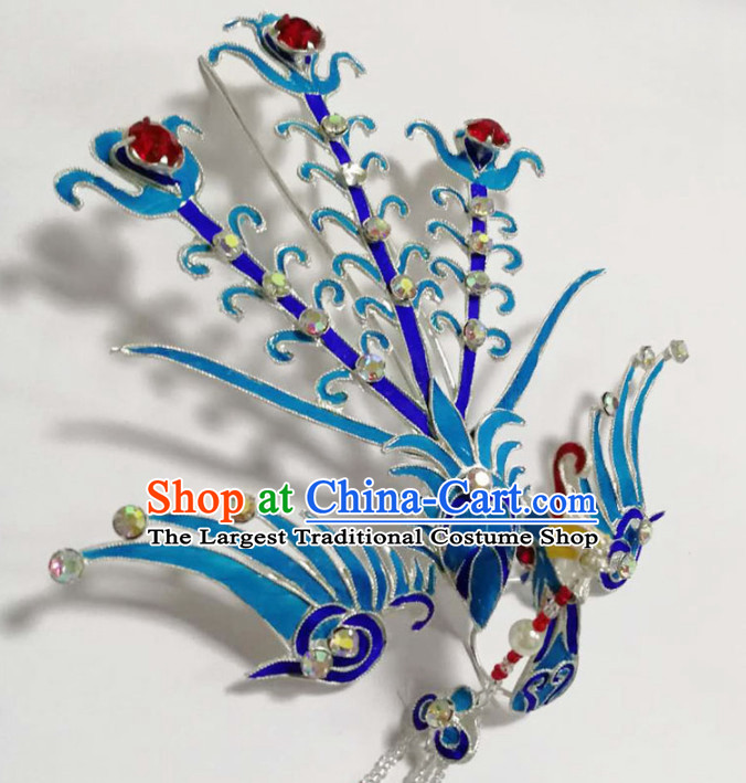Chinese Ancient Court Princess Blueing Phoenix Hairpins Traditional Beijing Opera Diva Hair Accessories for Adults