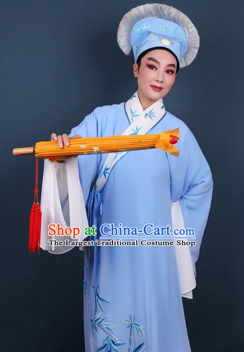 Chinese Traditional Beijing Opera Niche Embroidered Blue Robe Ancient Scholar Nobility Childe Costume for Men