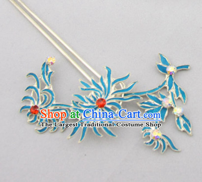 Chinese Ancient Court Princess Red Crystal Chrysanthemum Hairpins Traditional Beijing Opera Diva Hair Accessories for Adults