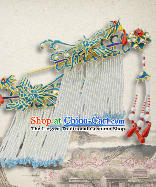 Chinese Ancient Palace Phoenix Tassel Hairpins Queen Hair Clip Traditional Beijing Opera Diva Court Hair Accessories for Adults