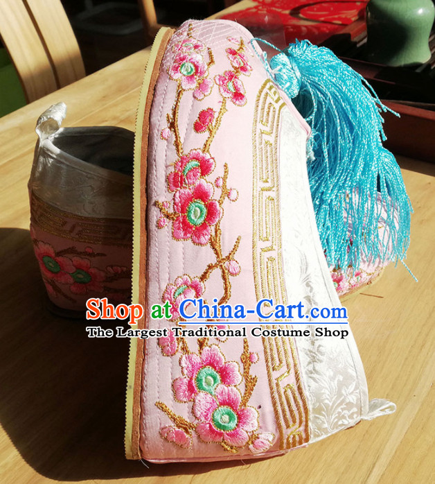 Chinese Ancient Princess Hanfu Pink Embroidered Shoes Traditional Beijing Opera Diva Blood Stained Shoes for Adults