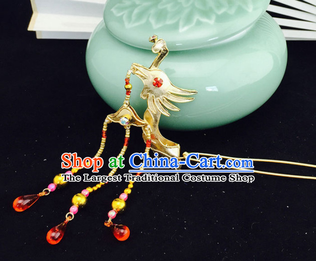 Chinese Ancient Court Princess Golden Phoenix Head Hairpins Traditional Beijing Opera Diva Hair Accessories for Adults