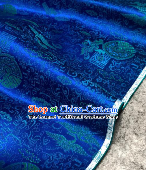 Traditional Chinese Royalblue Silk Fabric Classical Peony Pattern Design Brocade Fabric Asian Satin Material