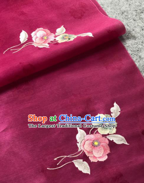 Traditional Chinese Wine Red Silk Fabric Classical Embroidered Pattern Design Brocade Fabric Asian Satin Material