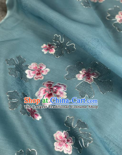 Traditional Chinese Blue Silk Fabric Classical Embroidered Pattern Design Brocade Fabric Asian Satin Material