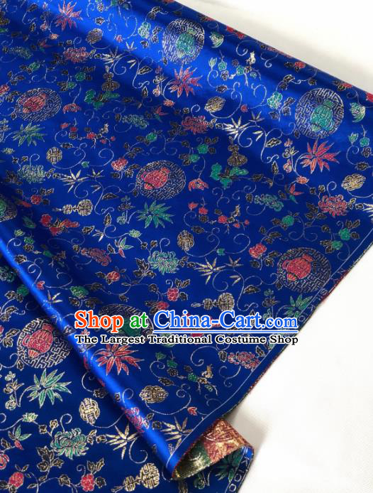 Traditional Chinese Silk Fabric Classical Lotus Pattern Design Royalblue Brocade Fabric Asian Satin Material