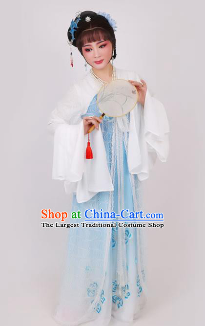 Chinese Traditional Opera Peri Princess Blue Dress Ancient Beijing Opera Diva Embroidered Costume for Women