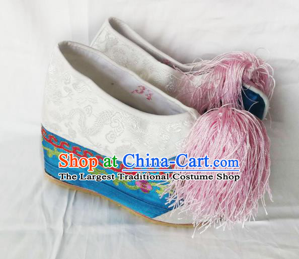 Chinese Ancient Court Princess Hanfu Blue Blood Stained Shoes Traditional Beijing Opera Diva Embroidered Shoes for Adults