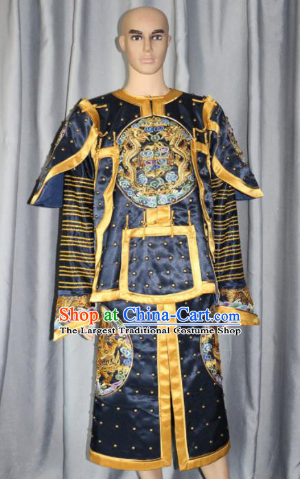Chinese Traditional Costume Ancient Qing Dynasty Manchu General Helmet and Body Armour for Men