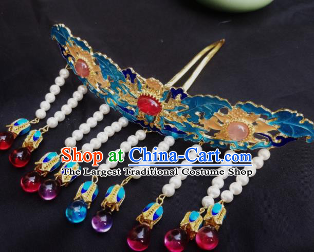 Chinese Ancient Palace Princess Tassel Hairpins Blueing Hair Clip Traditional Hanfu Hair Accessories for Women